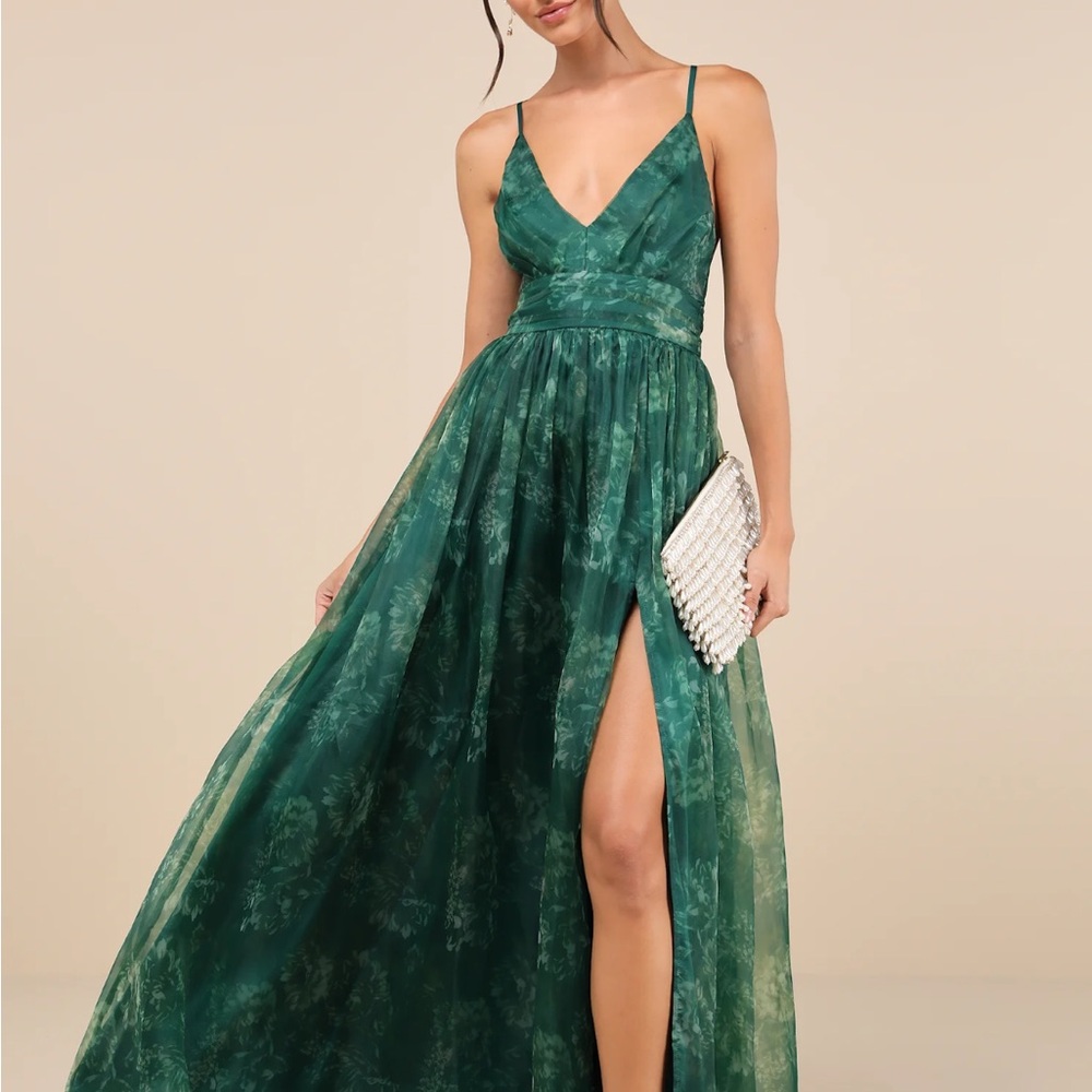 Romance That Wows Green Floral Print Organza Maxi Dress